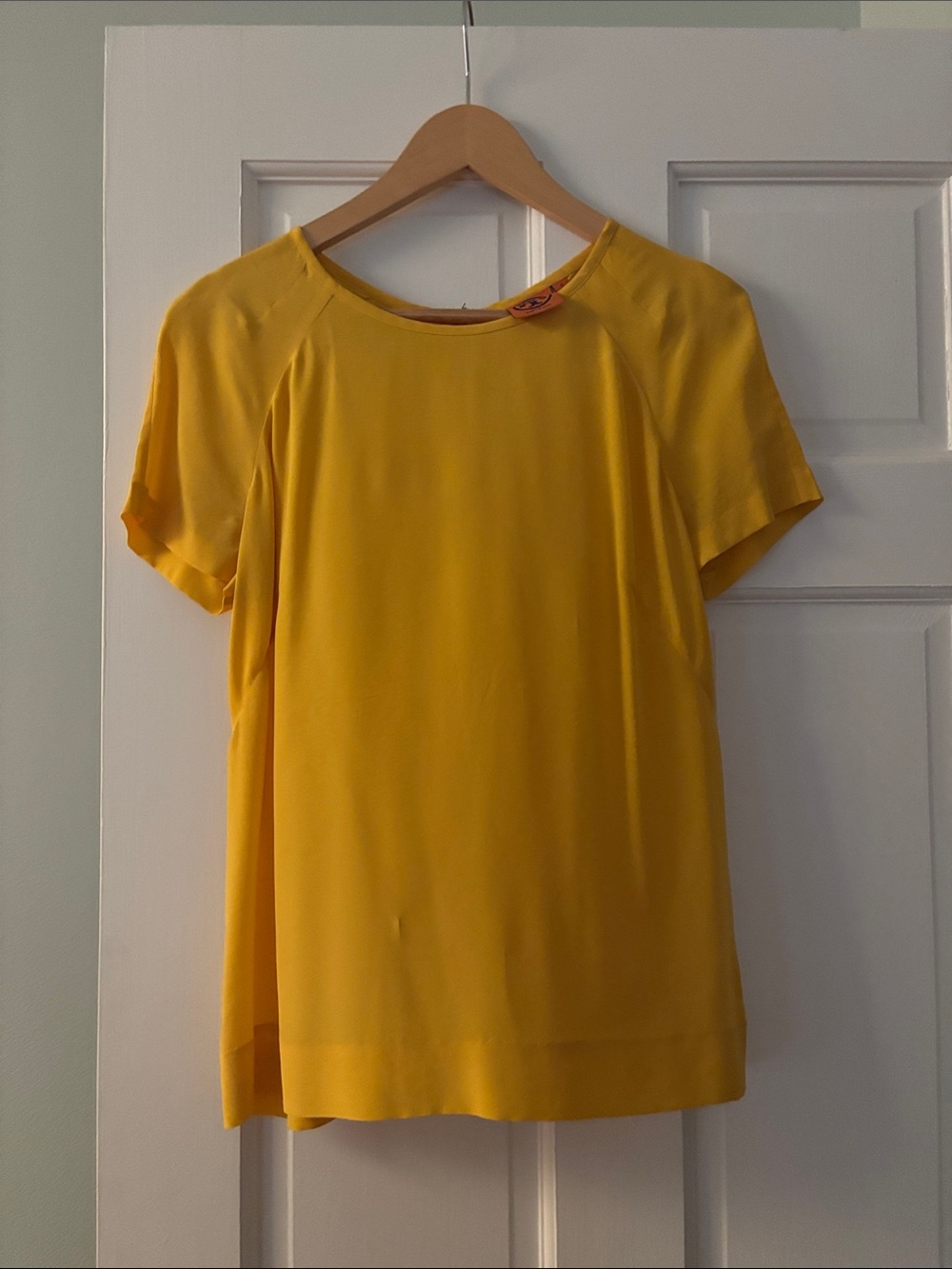 Tory Burch Canary Yellow Short-Sleeve silk Blouse SMALL